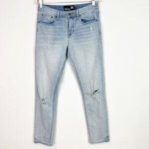 RSQ LIGHT DENIM NEW YORK SLIM STRAIGHT DISTRESSED JEANS MENS SZ 28x32